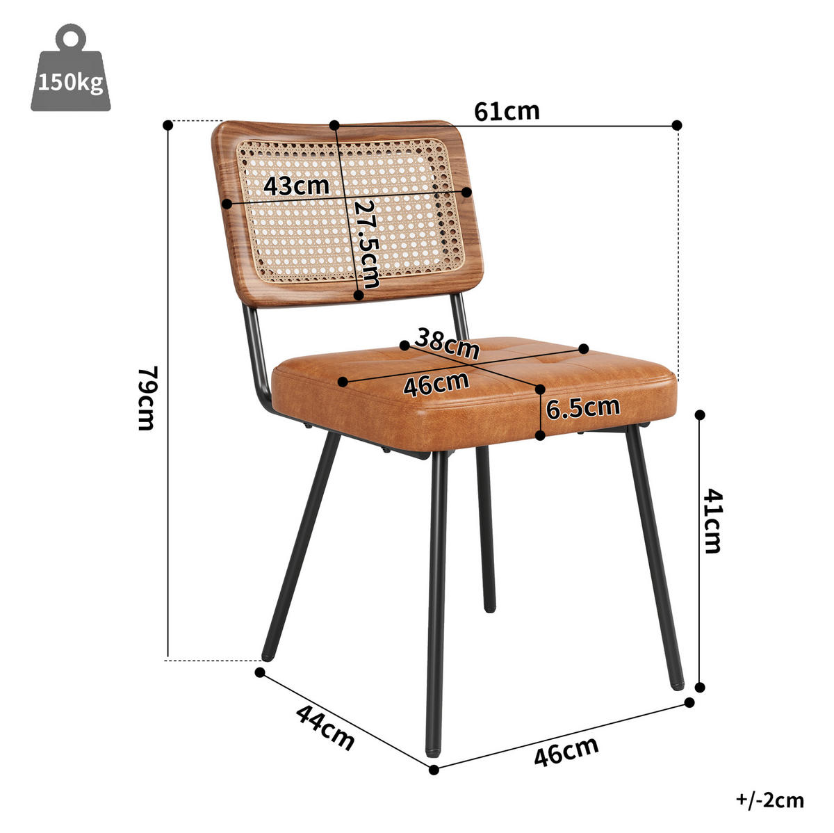 ESSZIMMERSTUHL mit PE-Rattan-Rückenlehne 61 x 46 x 79 cm Braun - Braun, Metall (44/79/46.2cm) - Meubliv