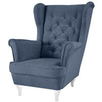 CHESTERFIELD-SESSEL Falco dunkelblau mit Weiß Holzbeinen - Weiß/Dunkelblau, Holz/Textil (82/102/92cm) - Beautysofa
