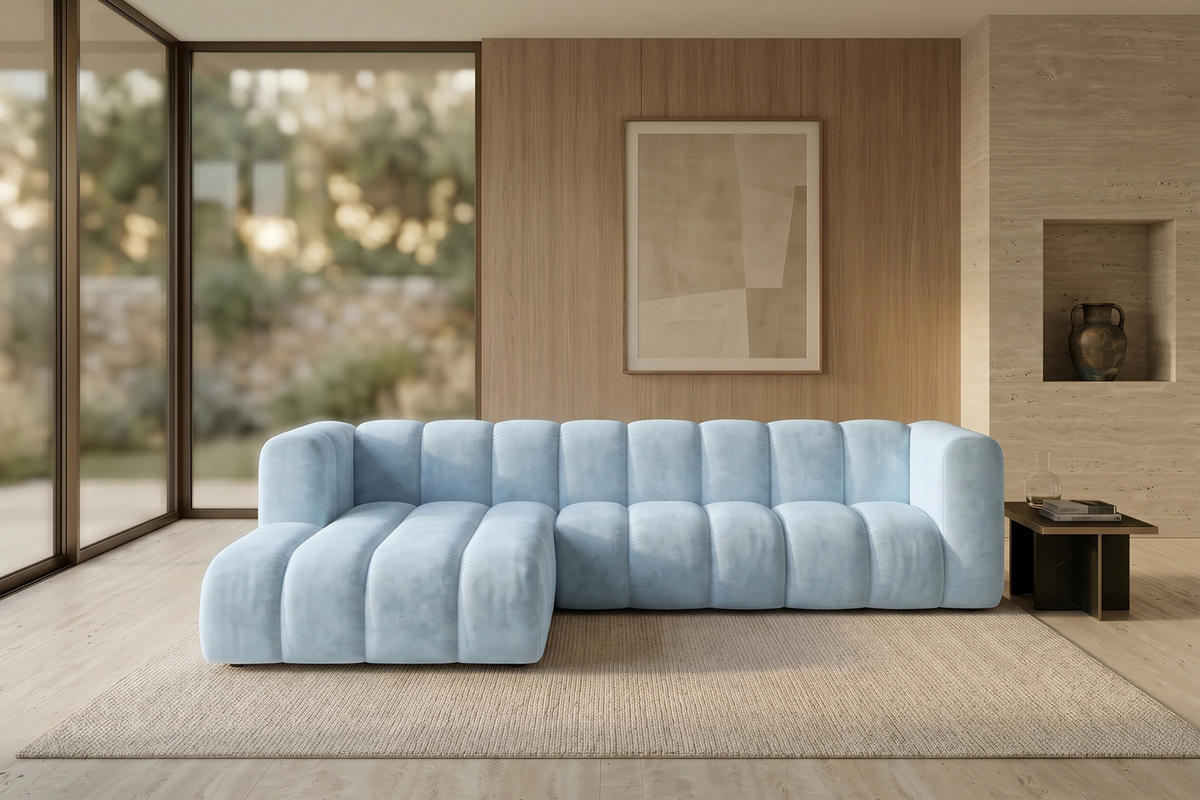 ECKSOFA Modulares In L-Form, Velvet-Stoff Riviera, Babyblau, Links, GRAND 287 cm - Hellblau, Holz (287/179cm) - Kaiser Möbel