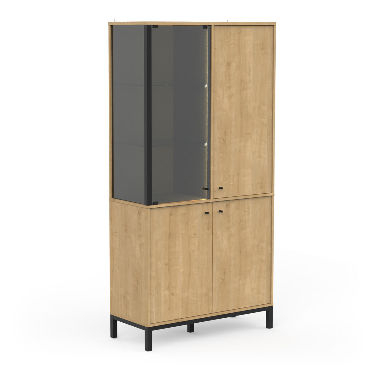Vitrine 1 Glastür und 3 Türen Eiche- und Mattschwarz-Dekor L93,4 cm – CRAFT - Apfelbaumfarben, Holzwerkstoff (39.6/186.1/93.4cm) - Calicosy