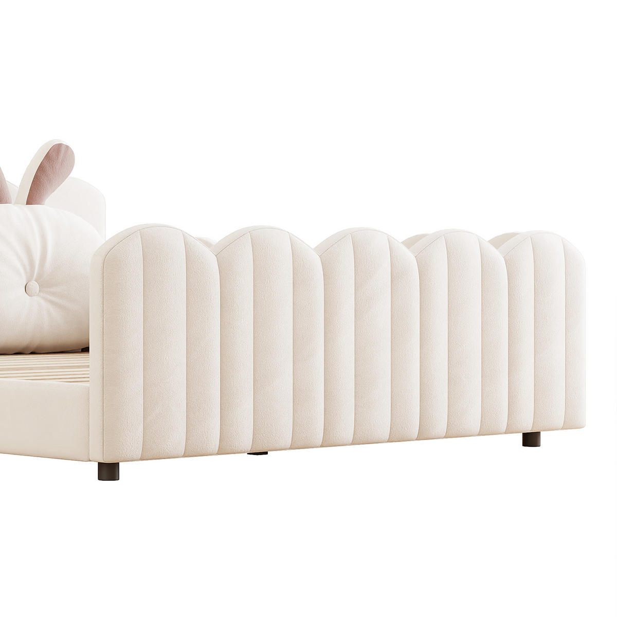 POLSTERBETT 140/200 cm in Beige Samt mit Schutzgeländer und Kaninchenkissen - Beige/Schwarz, Holzwerkstoff/Textil (140/200cm) - STILVORA