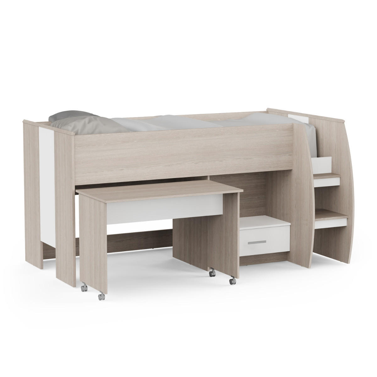 KOMBIBETT mit Schreibtisch 90x200 cm Lattenrost inklusive - nano 120,9/204,5/103,3 cm - Apfelbaumfarben, Holzwerkstoff - Calicosy