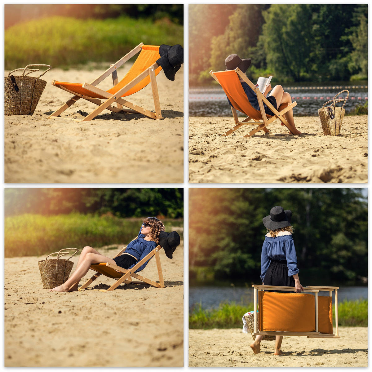 HOLZLIEGESTUHL 80 x 63 cm, Orange - Orange, Holz (53/78cm) - KADAX