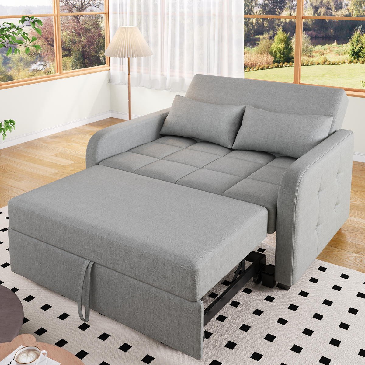 SOFA Klappsofabett Verstellbarer Rücken Multifunktional Kleinwohnung 180x127cm - Grau, Holz (109.22/16.51/57.15cm) - FLIEKS