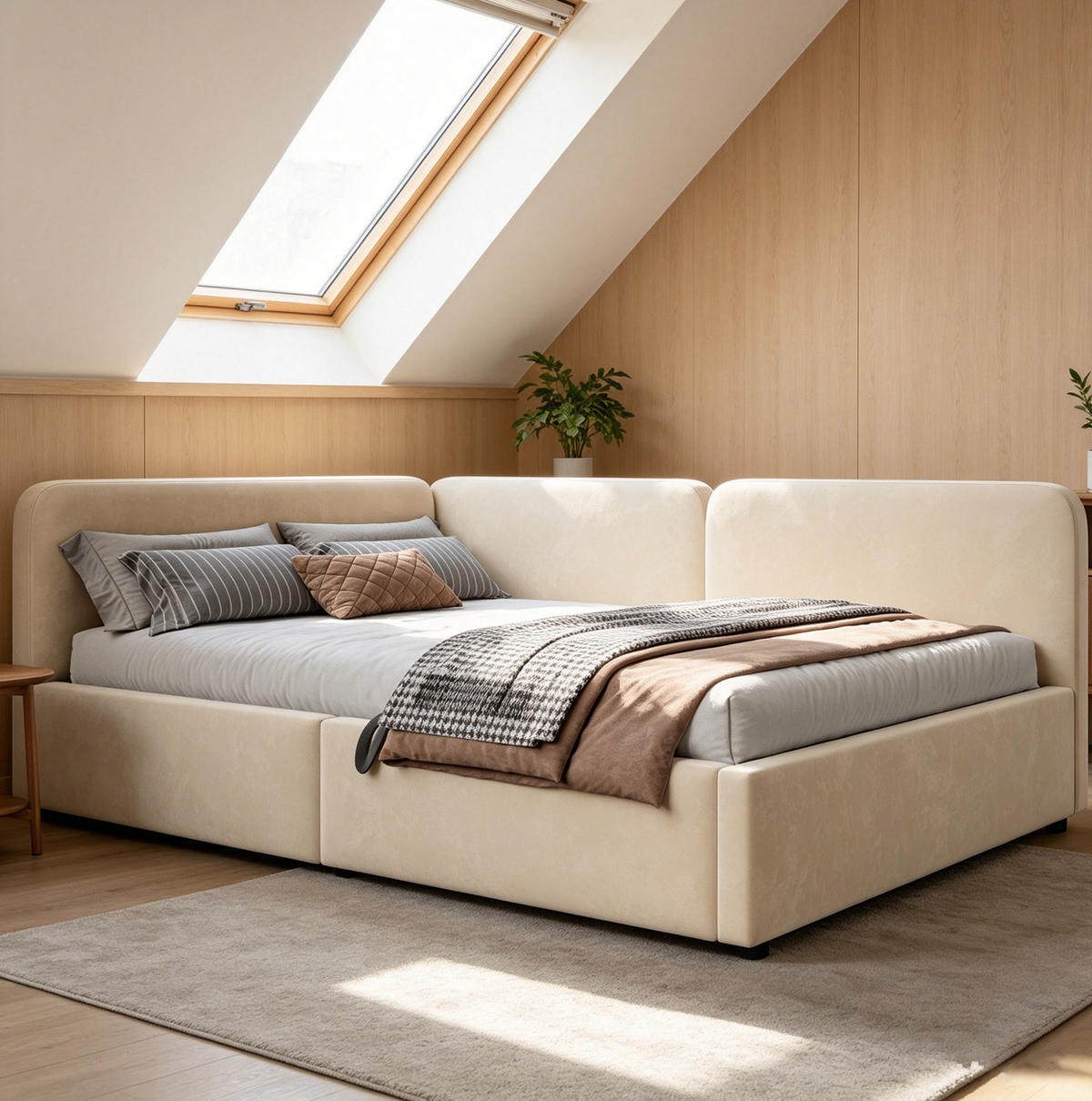 POLSTERBETT 140/200 cm aus Stoff mit hydraulischem Stauraum Beige - Beige, Textil (140/200cm) - Modenvie