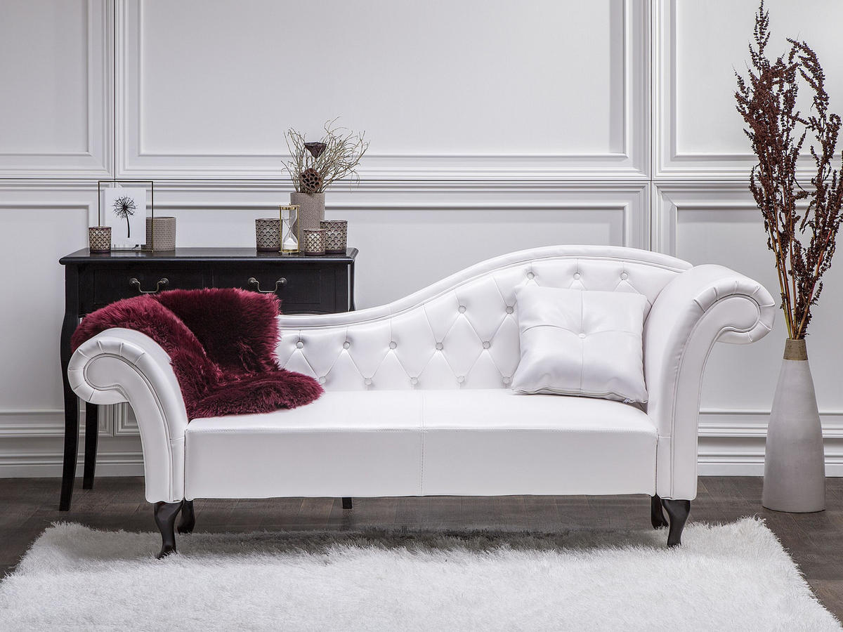 CHAISELONGUE Kunstleder weiß rechtsseitig Lattes - Schwarz/Weiß, Kunststoff (188/87/59cm) - Beliani