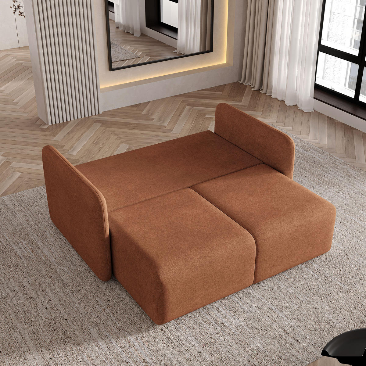 BETTSOFA SUVI II NV Orange Geflochtener Stoff mit Schlaffunktion - Orange, Textil (90/85/153cm) - MASSENO