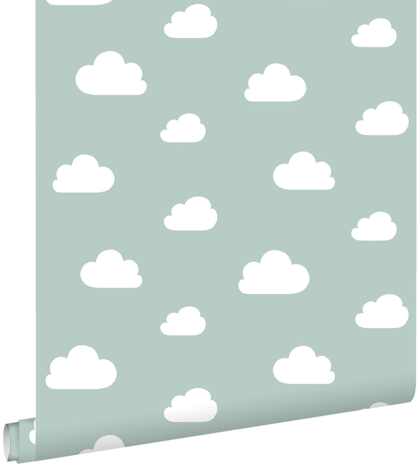 TAPETE kleine Wolken 53 cm x 10.05 m - Grün, Papier (53/0.1cm) - ESTAhome