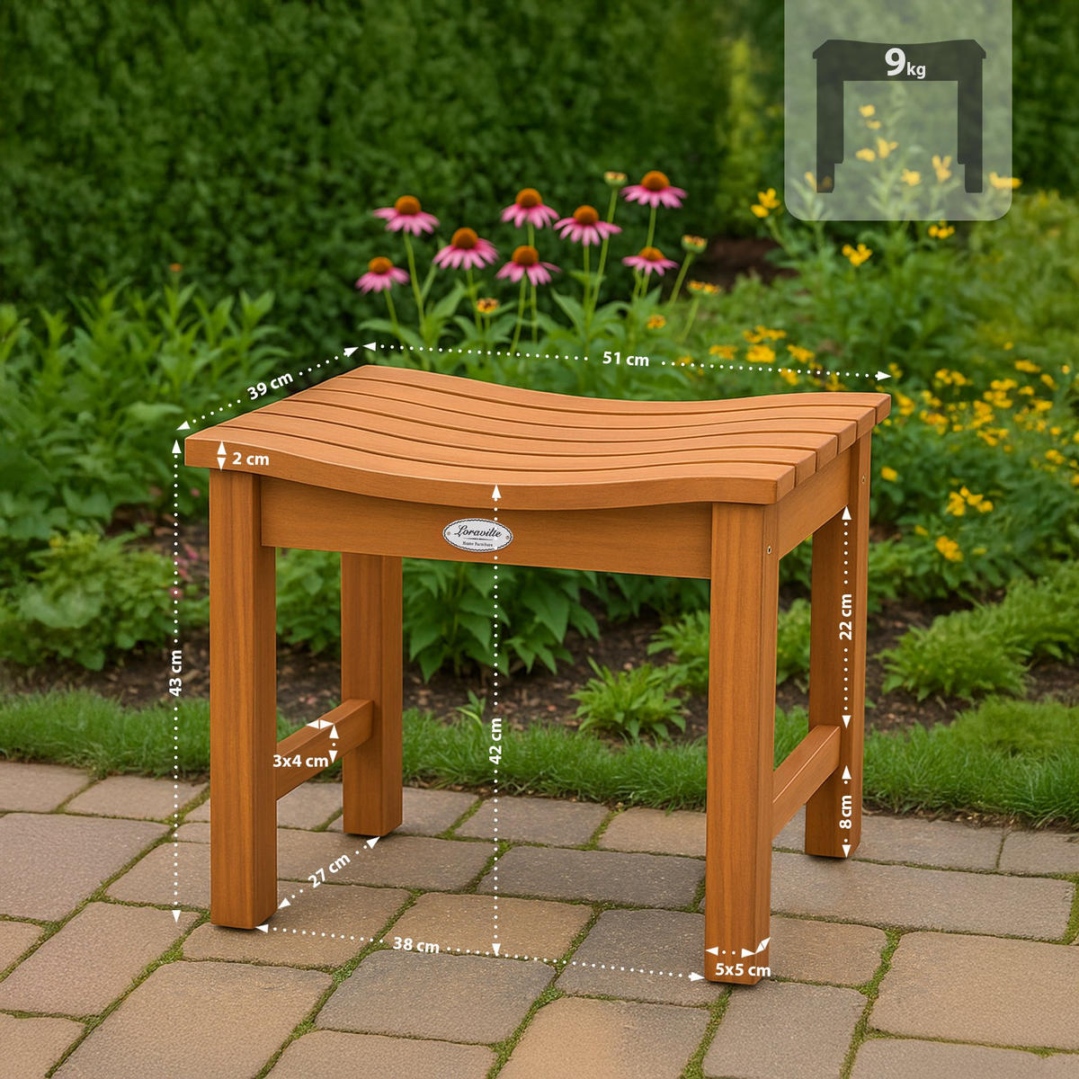 HOCKER Holz Teak - Teakfarben, Holz (51/43/39cm) - CLP