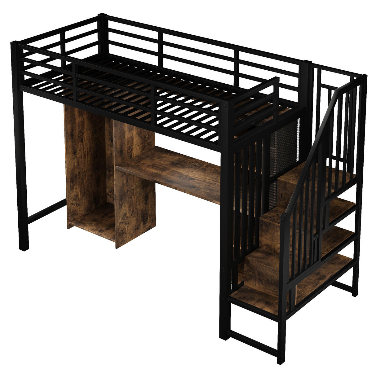 HOCHBETT 90/200 cm in Schwarz mit Kleiderschrank, Schreibtisch und Stauraum - Schwarz, Metall (90/200cm) - Flora Grace