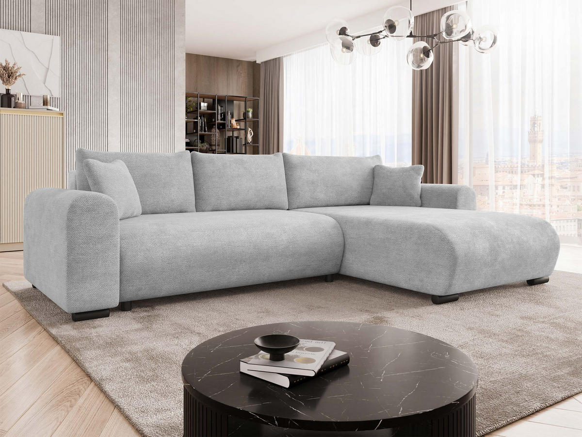 ECKSOFA Merkos - Hellgrau/Schwarz, Holz/Textil (285/188cm) - MIRJAN24