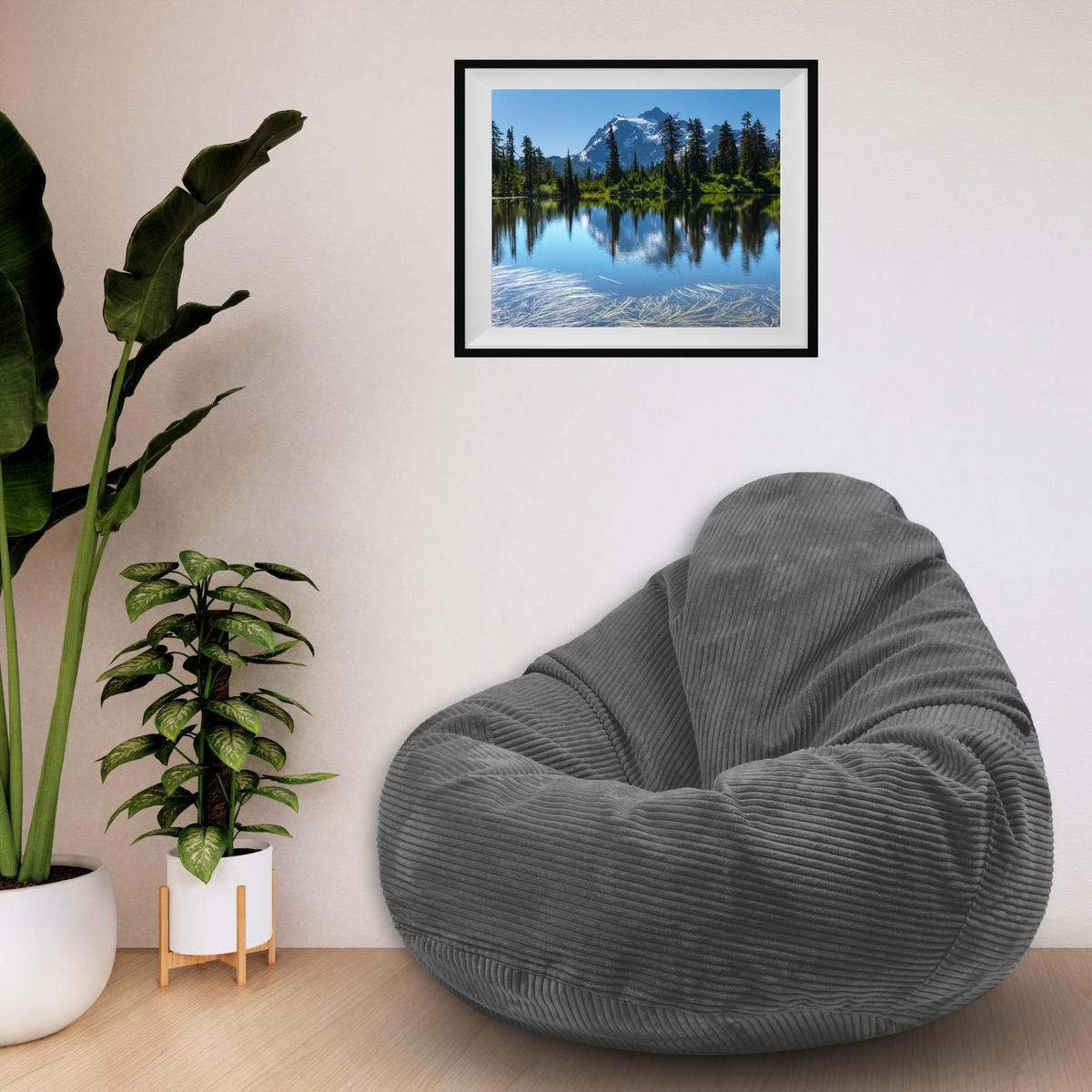 SITZSACK PARADISE MIT FUßSTÜTZE Kordsamt 2-tlg Granite Gray M - Dunkelgrau, Textil (90/100/90cm) - Dreamroots