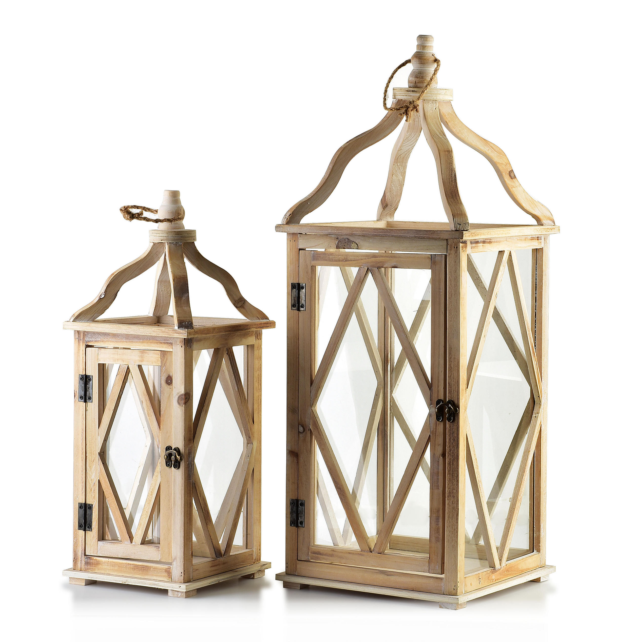 LATERNE Lokke 2er Set Beige 26,5x26,5x70 cm Holz - Beige, Holz (26.5/70/26.5cm) - Mondex