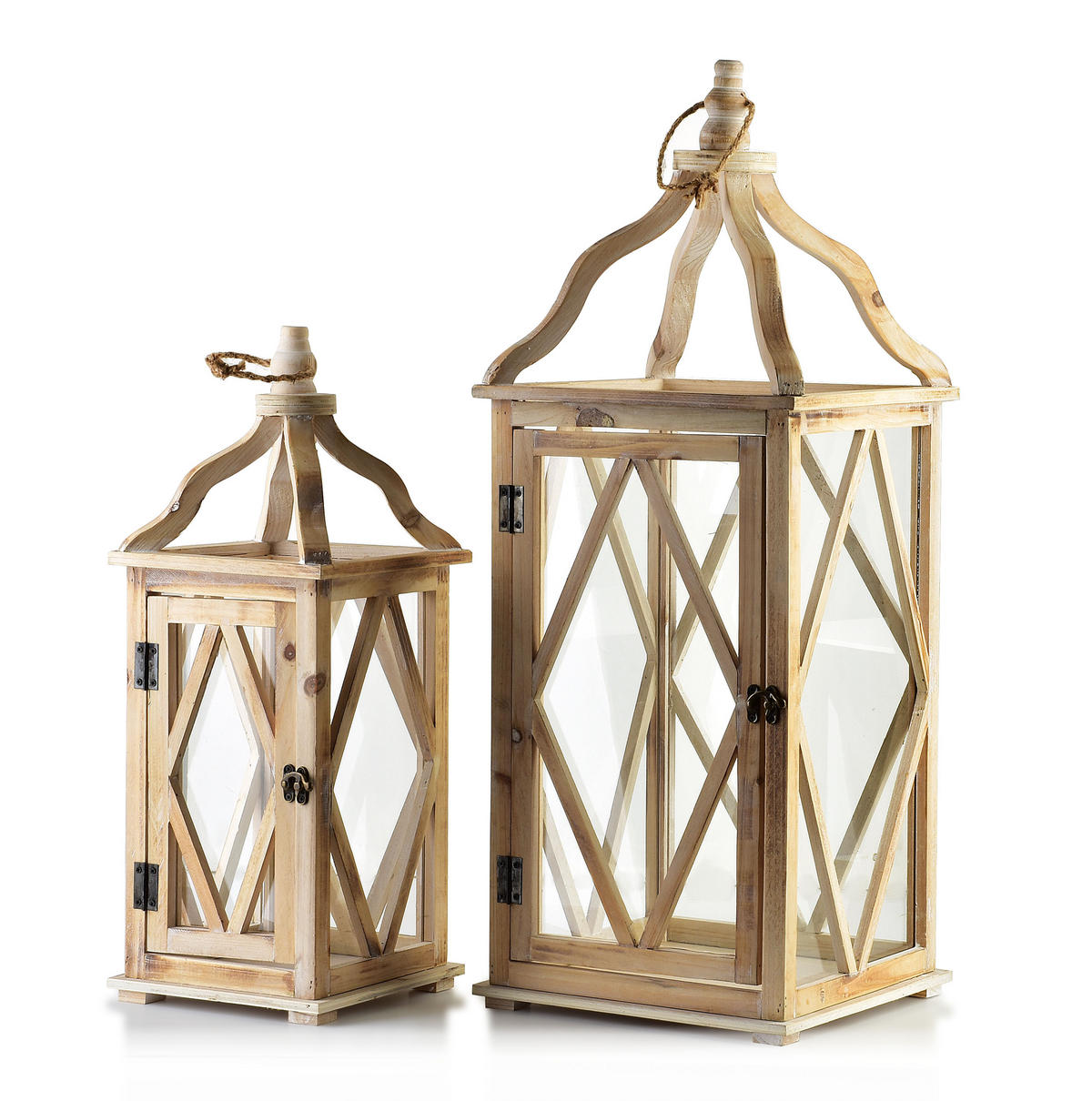 LATERNE Lokke 2er Set Beige 26,5x26,5x70 cm Holz - Beige, Holz (26.5/70/26.5cm) - Mondex