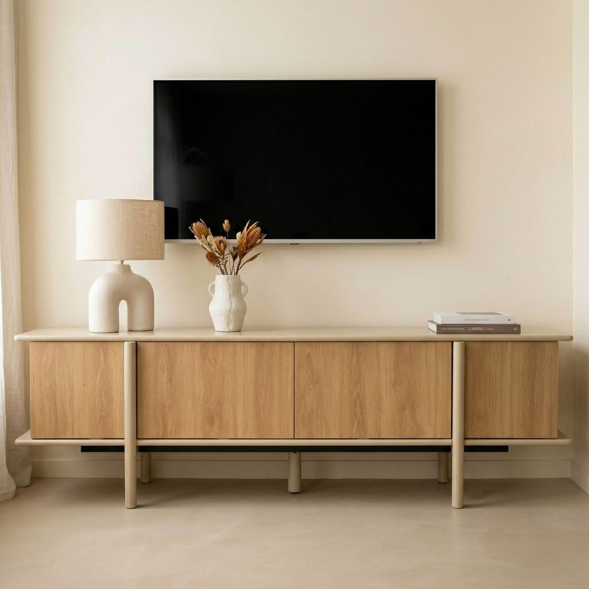 TV-MÖBEL mit 4 Türen, Beige - Beige, Holz (180/55/40cm) - Oviala