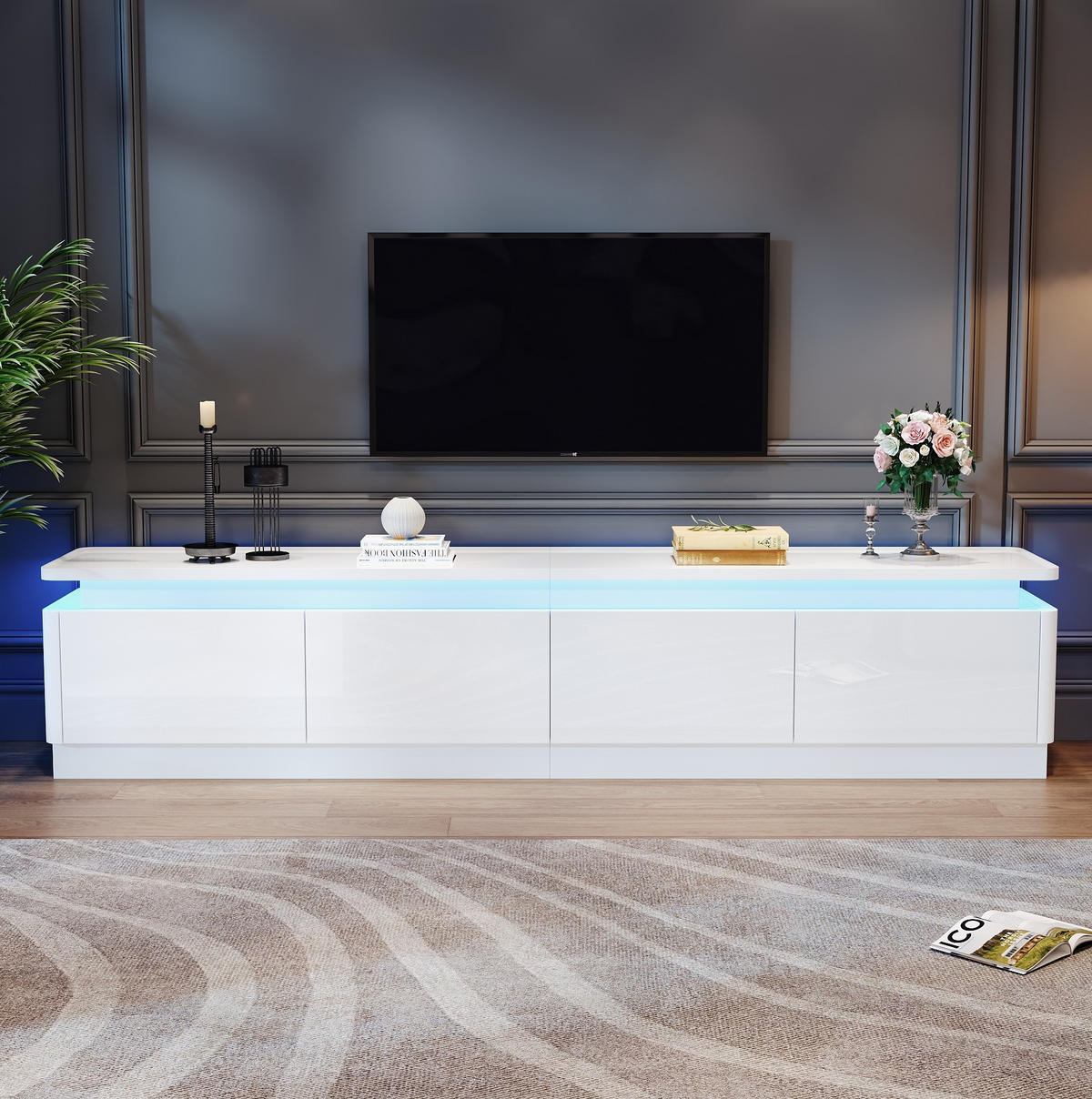 TV-SCHRANK mit 4 Schubladen 180 x 34 x 40 cm Hochglanz Weiß mit LED - Weiß, Holzwerkstoff (34/40/180cm) - Beauniv