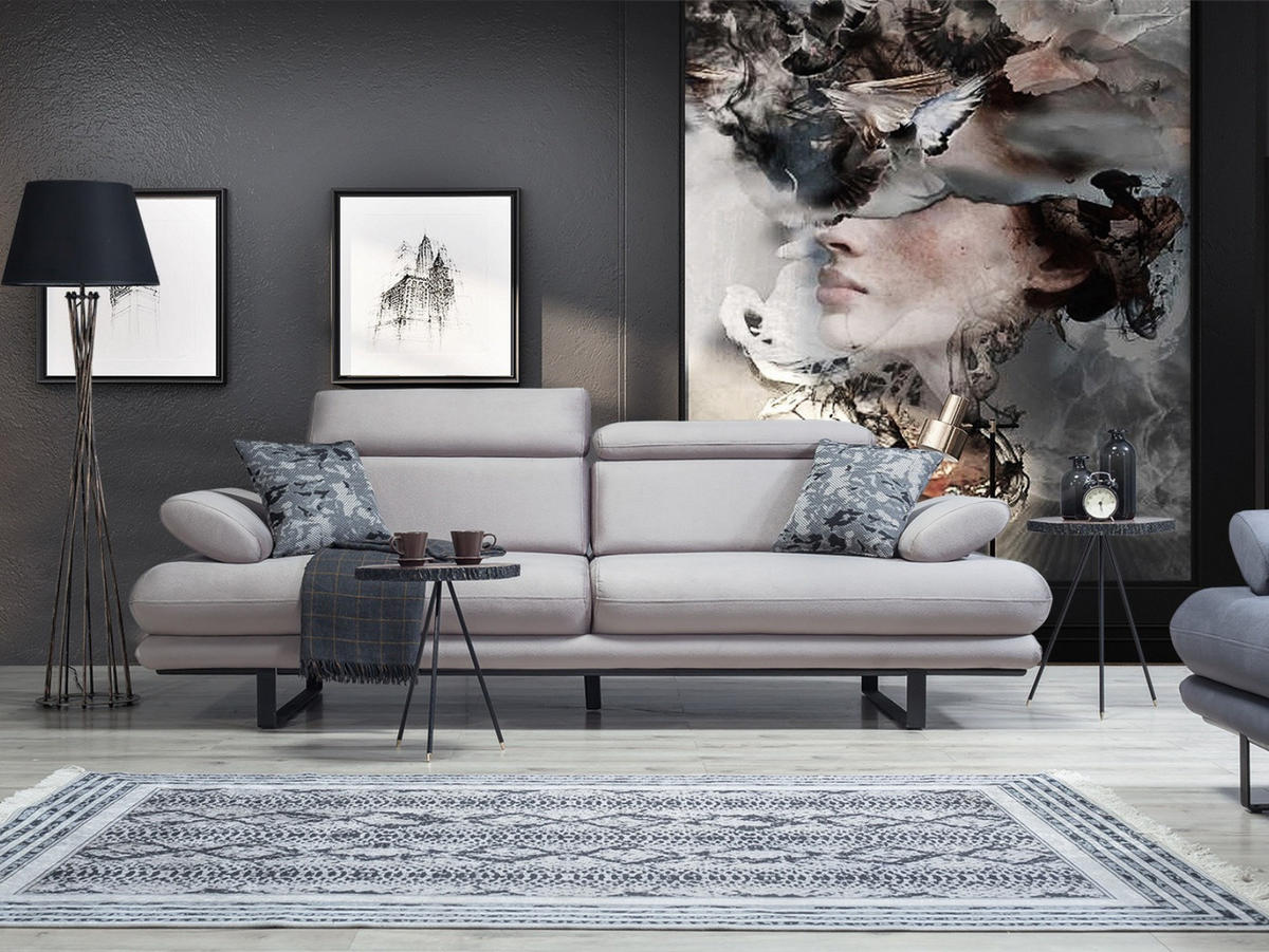 3-SITZER Sofa ENERGY, Hellgrau - Hellgrau, Textil/Metall (240/80/100cm)