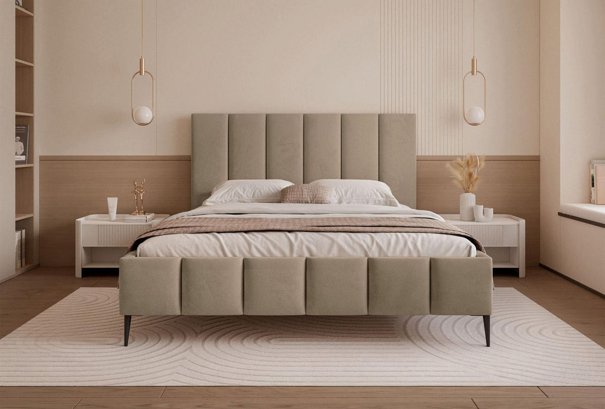 POLSTERBETT Sarafino Dunkelbeige Samt 160x200 cm - Schwarz/Cappuccino, Textil/Metall (160/200cm) - Selsey