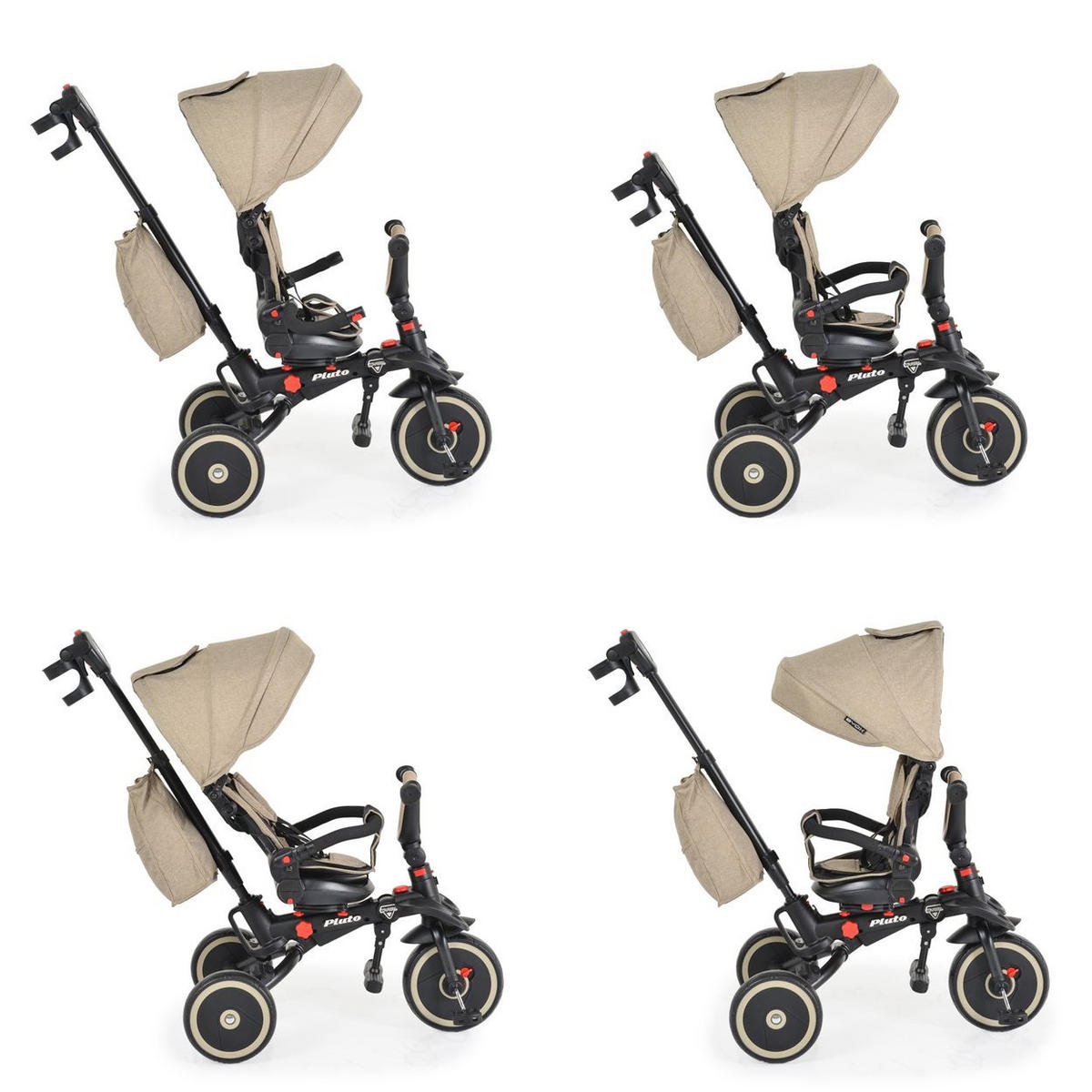 DREIRAD Pluto faltbar beige EVA-Reifen, Schiebestange, Sitz drehbar - Beige, Metall (95/52/69cm)