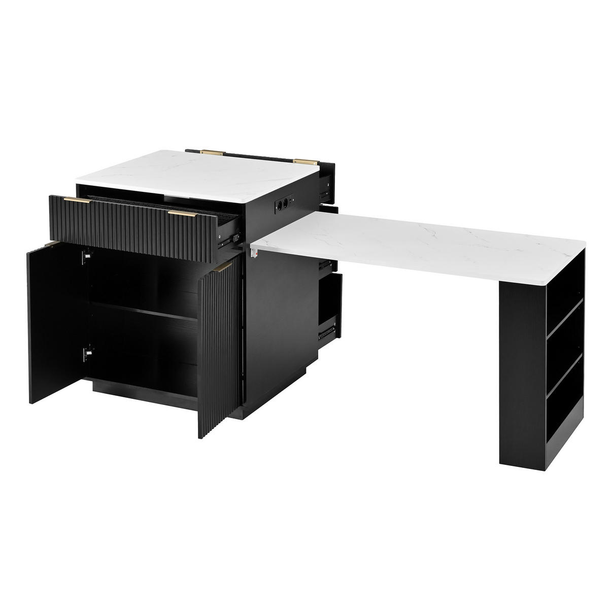 KÜCHENINSEL ausziehbar 127,5-205/67/92 cm mit LED DE-39579 Schwarz - Schwarz, Holzwerkstoff (67/92/127.5cm) - ComfortXL
