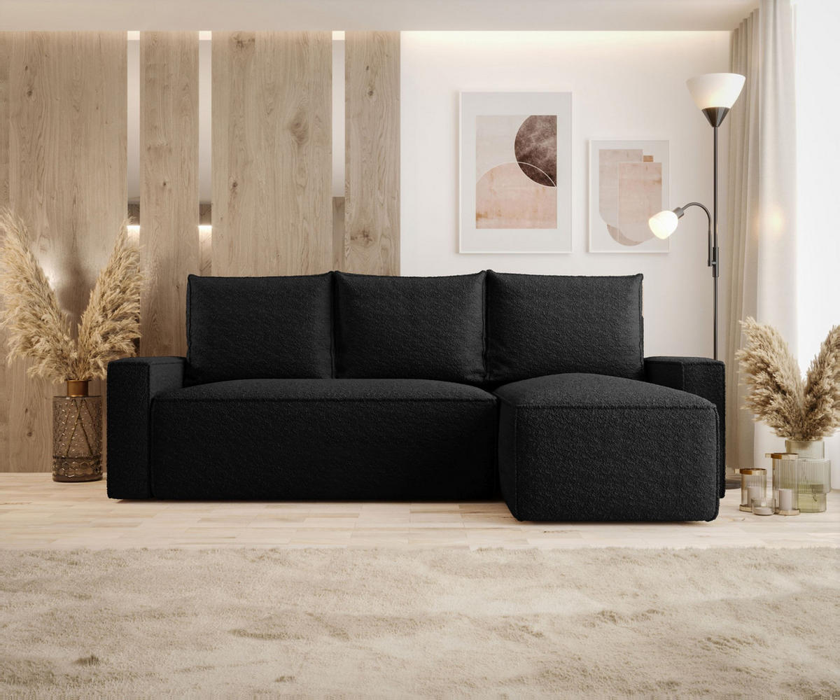 ECKSOFA mit Schlaffunktion SAVIO Quelle 100 Rechts - Schwarz, Textil (232/140cm) - Bedante