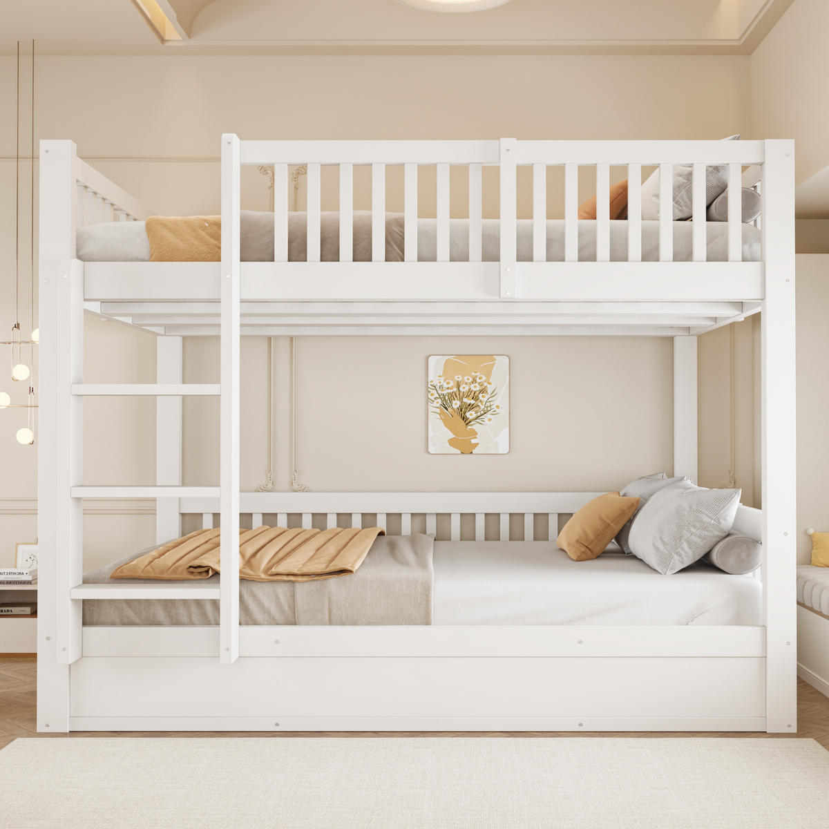 KINDER-ETAGENBETT 140*200 aus Massivholz mit Stauraum, Weiß - Weiß, Holz (140/200cm) - FLIEKS