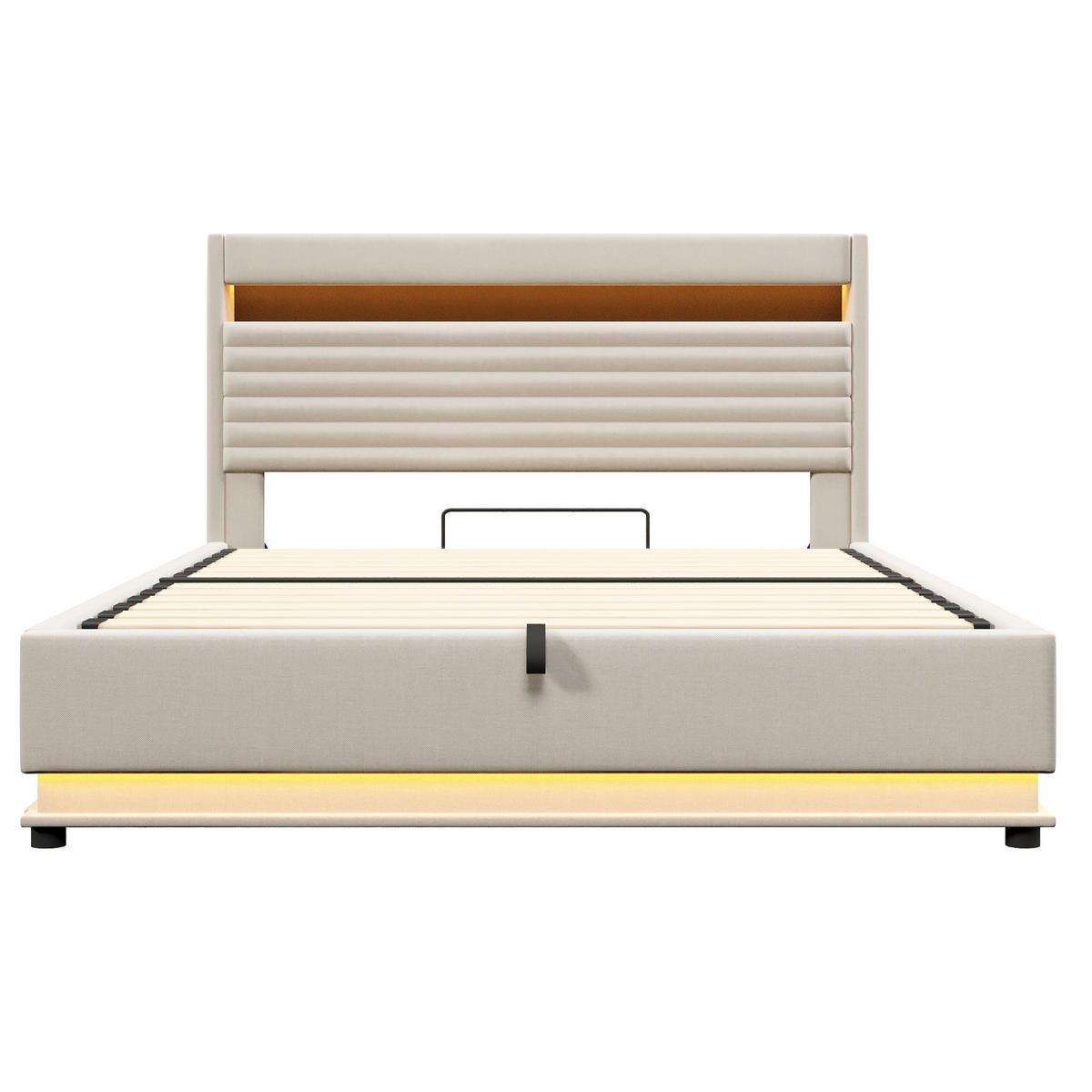 POLSTERBETT 180/200 cm Beige mit USB-Typ-C-Anschluss, LED-Beleuchtung und Ablagefach - Beige, Textil (180/200cm) - Oxeza