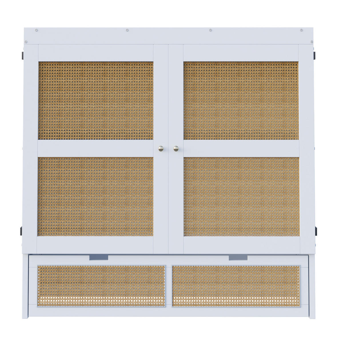 BETT 140/200 cm in Weiß mit Rattan-Design und Schubladen - Weiß, Holzwerkstoff (140/200cm) - Flora Grace