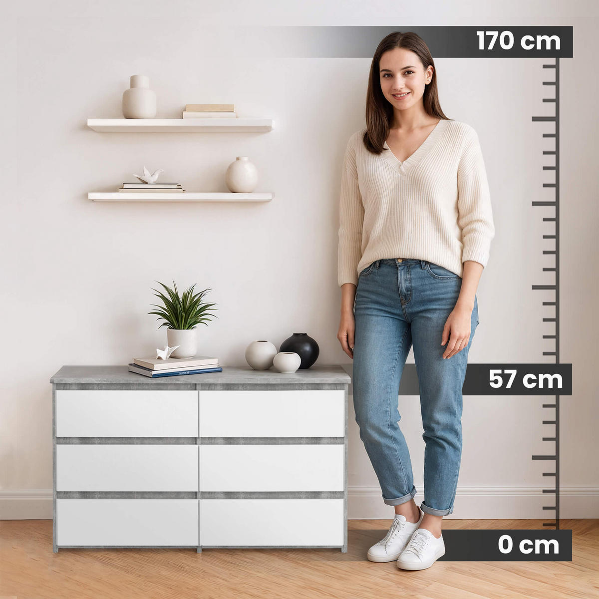 KOMMODE Steingrau, Weiß 35x100x57 cm - Weiß/Grau, Holzwerkstoff (100/57/35cm) - Akord