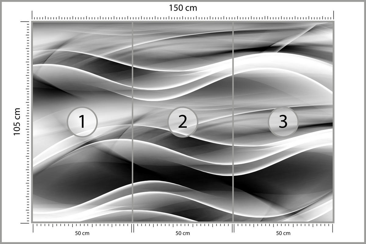 FOTOTAPETE für Badezimmer Abstrakte Monochrom Wellen Modern 150x105 - Schwarz/Weiß, Papier (150/105cm) - Muralo