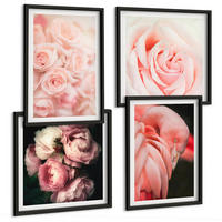 BILDER SET 4er Set - 50x50 cm & 40x60 cm Schwarzer Rahmen - Pastellrosa Flamingos - Schwarz, Kunststoff (50/50cm) - TULUP