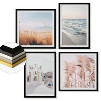 WANDBILDER 4er-Set - 50x50 cm & 40x60 cm Schwarzer Rahmen - Pflanzen, Meereswellen, Aussicht, Häuser - Schwarz, Kunststoff (50/50cm) - ArtPrintCave