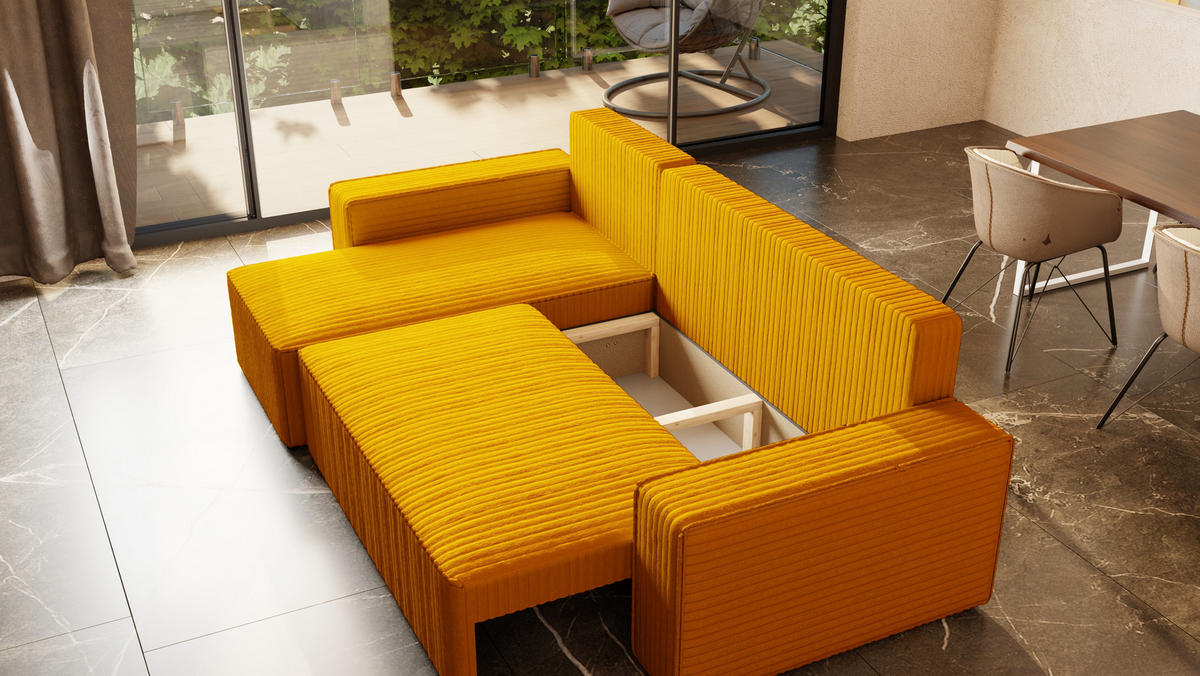 ECKSOFA Tobi mit Bettkasten und Schlaffunktion, L-Form/XL-Form, Cordstoff, Universal - Kupferfarben, Holzwerkstoff (246/145cm) - 4ALL HOME