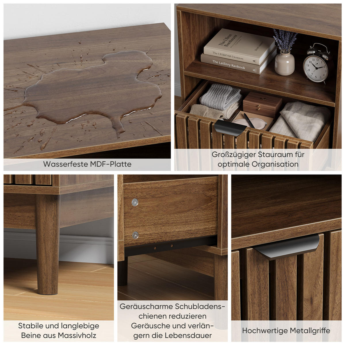 NACHTTISCH Walnuss 45/56,5/39 cm mit Schublade - Walnussfarben, Holz (45/56.5/39cm) - Kaket
