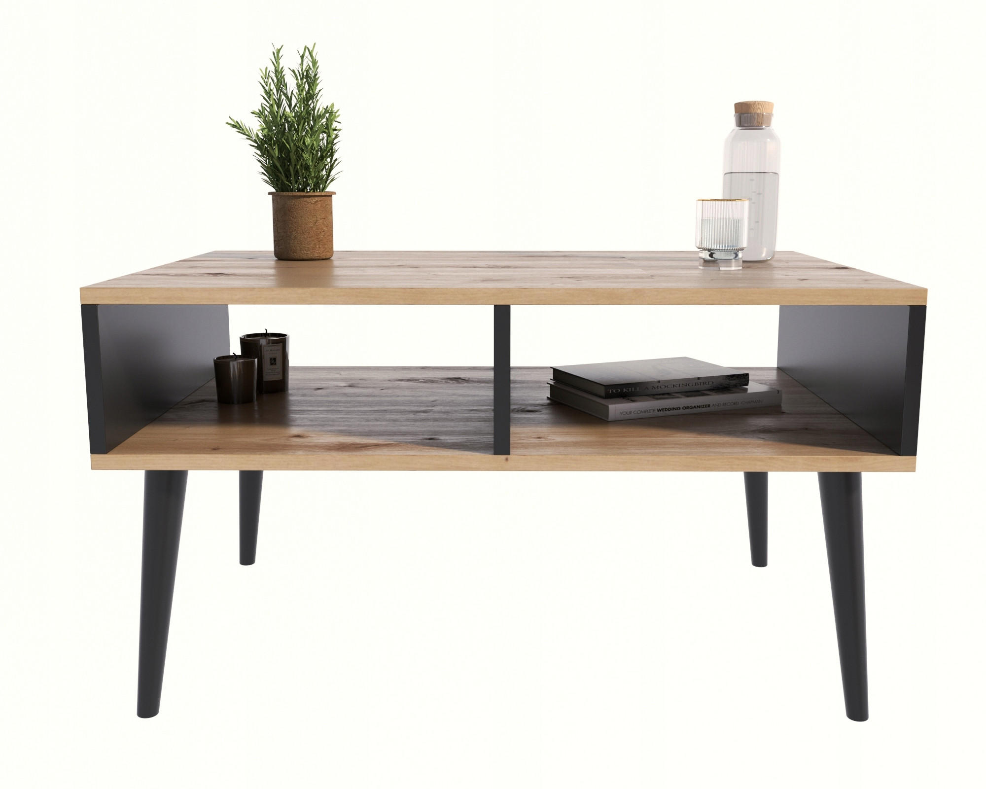 COUCHTISCH Isla Artisan Eiche-Schwarz-Schwarz 100/50/46 cm - Schwarz/Eiche Artisan, Holzwerkstoff (50/100/46cm) - Matkam Möbel