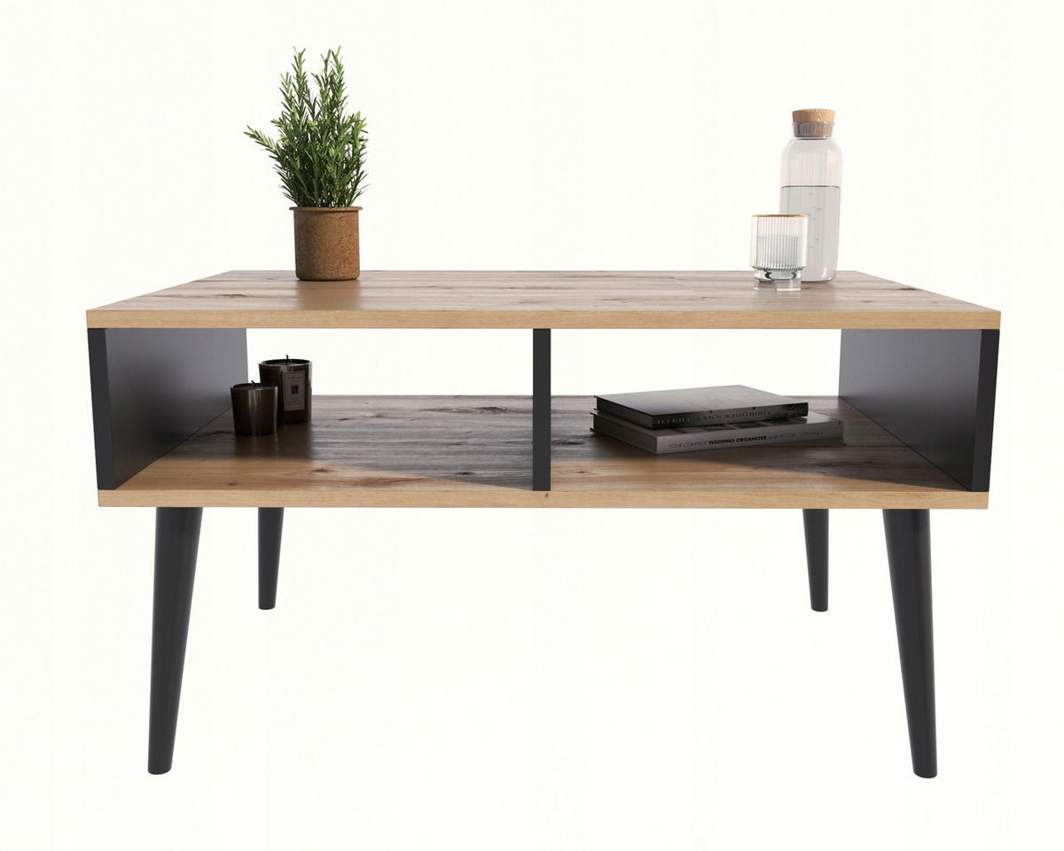 COUCHTISCH Isla Artisan Eiche-Schwarz-Schwarz 100/50/46 cm - Schwarz/Eiche Artisan, Holzwerkstoff (50/100/46cm) - Matkam Möbel