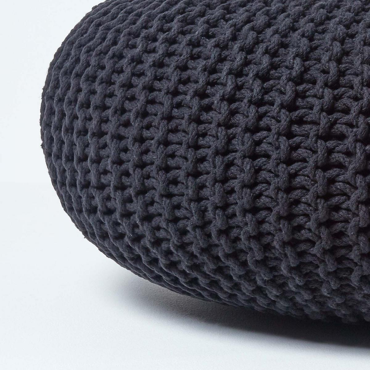 STRICK-POUF schwarz, Bodenkissen rund 70/70/23 cm - Schwarz, Textil (70/23/70cm) - Homescapes
