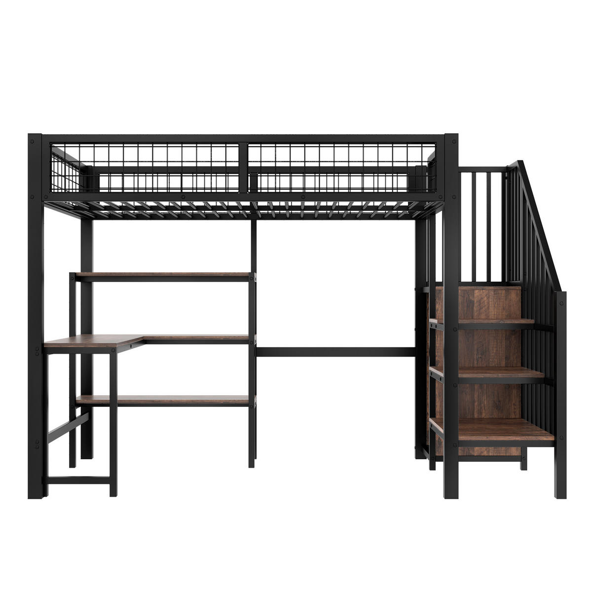 HOCHBETT 90/200 cm Schwarz/Braun aus Metall und MDF mit Schreibtisch und Kleiderschrank - Schwarz, Holzwerkstoff (90/200cm) - OKMYHOME