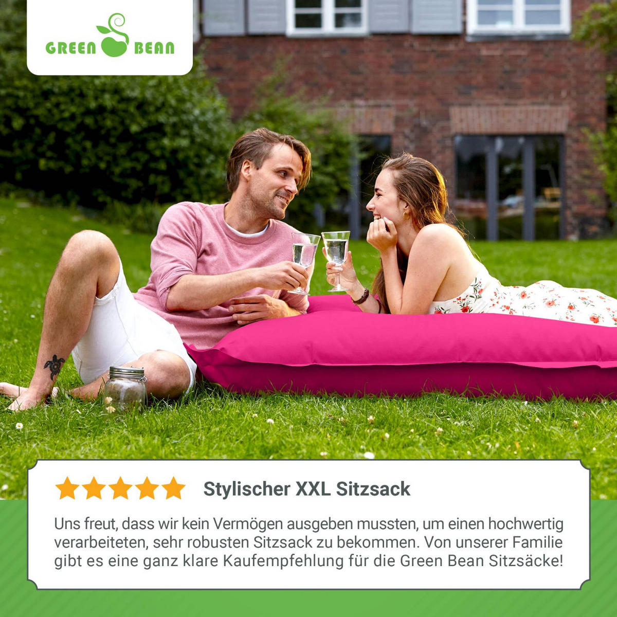 RIESEN-SITZSACK "Square" 140x180cm 380 L - Pink, Textil (140/25/180cm) - Green Bean