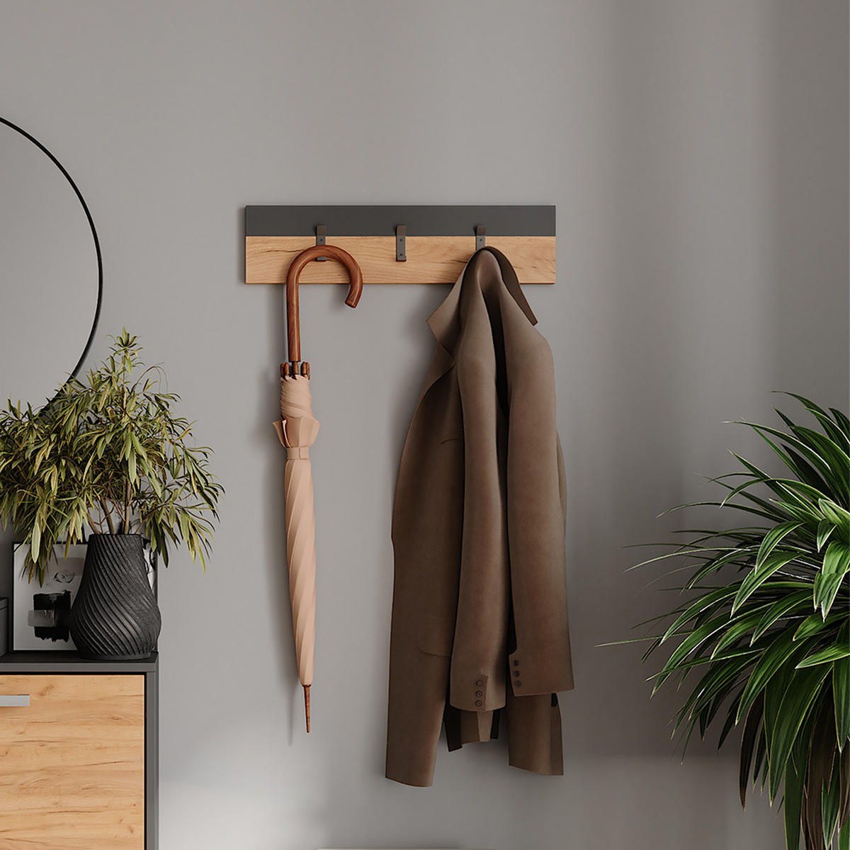 WANDGARDEROBE Orlando Anthrazit/Goldkraft Eiche 60 x 15 cm - Honigeiche/Anthrazit, Holzwerkstoff (60/15/1.6cm) - Vicco