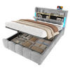 POLSTERBETT 140x200cm Grau Samt LED-Licht Kopfteil Hydraulik USB-C - Grau, Holz (140/200cm) - FLIEKS