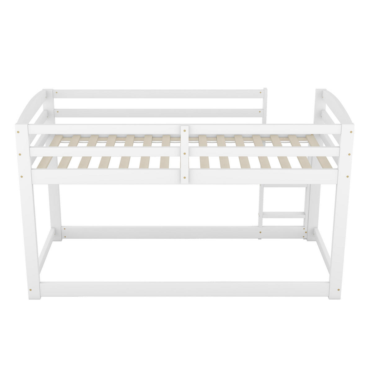 ETAGENBETT aus Kiefer 90x200 cm Weiß mit niedrigem Profil, Sicherheitsgeländer und platzsparendem Design - Weiß, Holzwerkstoff (90/200cm) - Modfu