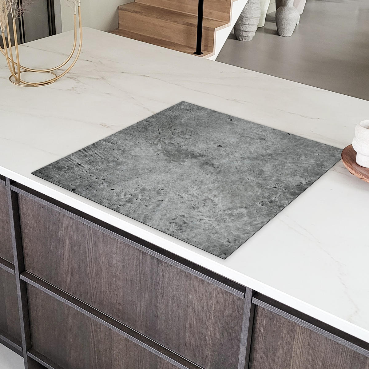 HERDABDECKPLATTE Beton - Schiefer - Grau -Betonstruktur Induktionsmatte 78x78 cm - Grau, Kunststoff (78/78/0.2cm) - MuchoWow