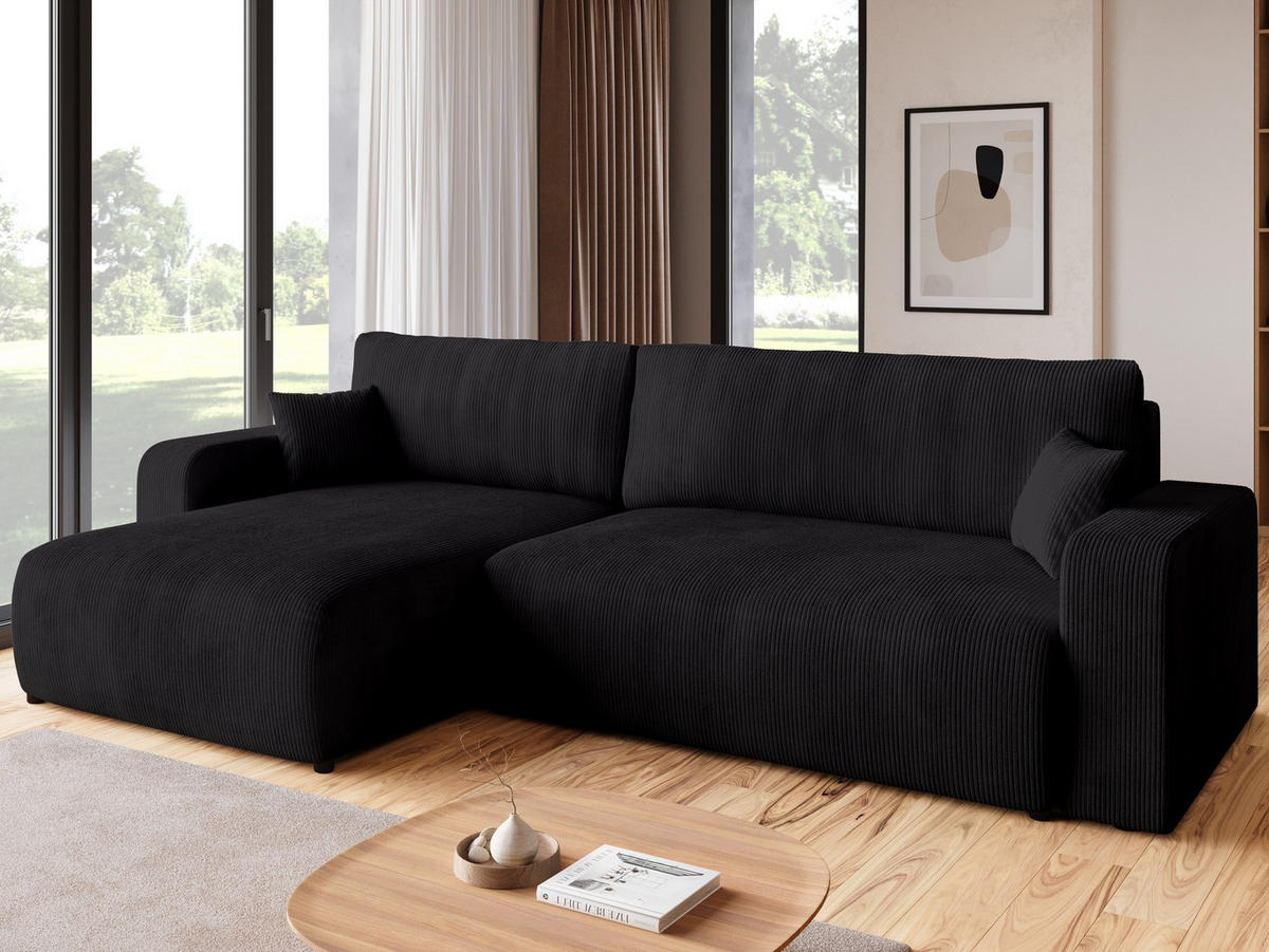 ECKSOFA PUMI XL mit Schlaffunktion Schwarz Cord - Schwarz, Textil (274/148cm) - Bromarkt