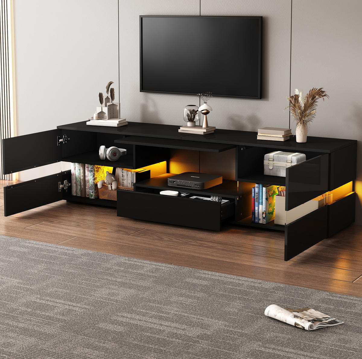 TV-ELEMENT mit LED-Beleuchtung 160 x 39 x 45 cm Schwarz - Schwarz, Holzwerkstoff (39/45/160cm) - Beauniv