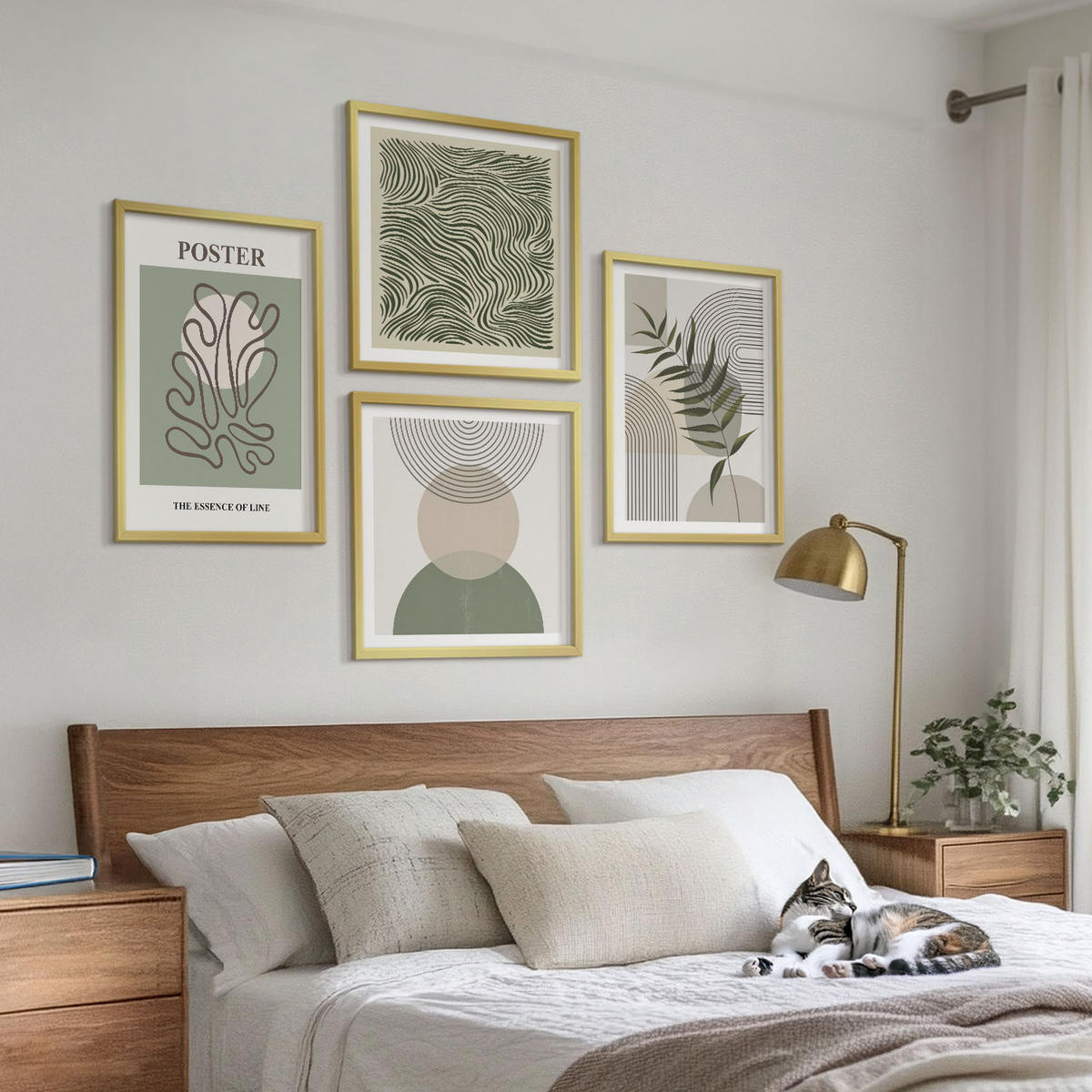 WANDBILDER 4er Set - 50x50 cm & 40x60 cm Goldrahmen - Geometrische botanische Muster - Goldfarben, Kunststoff (50/50cm) - ArtPrintCave
