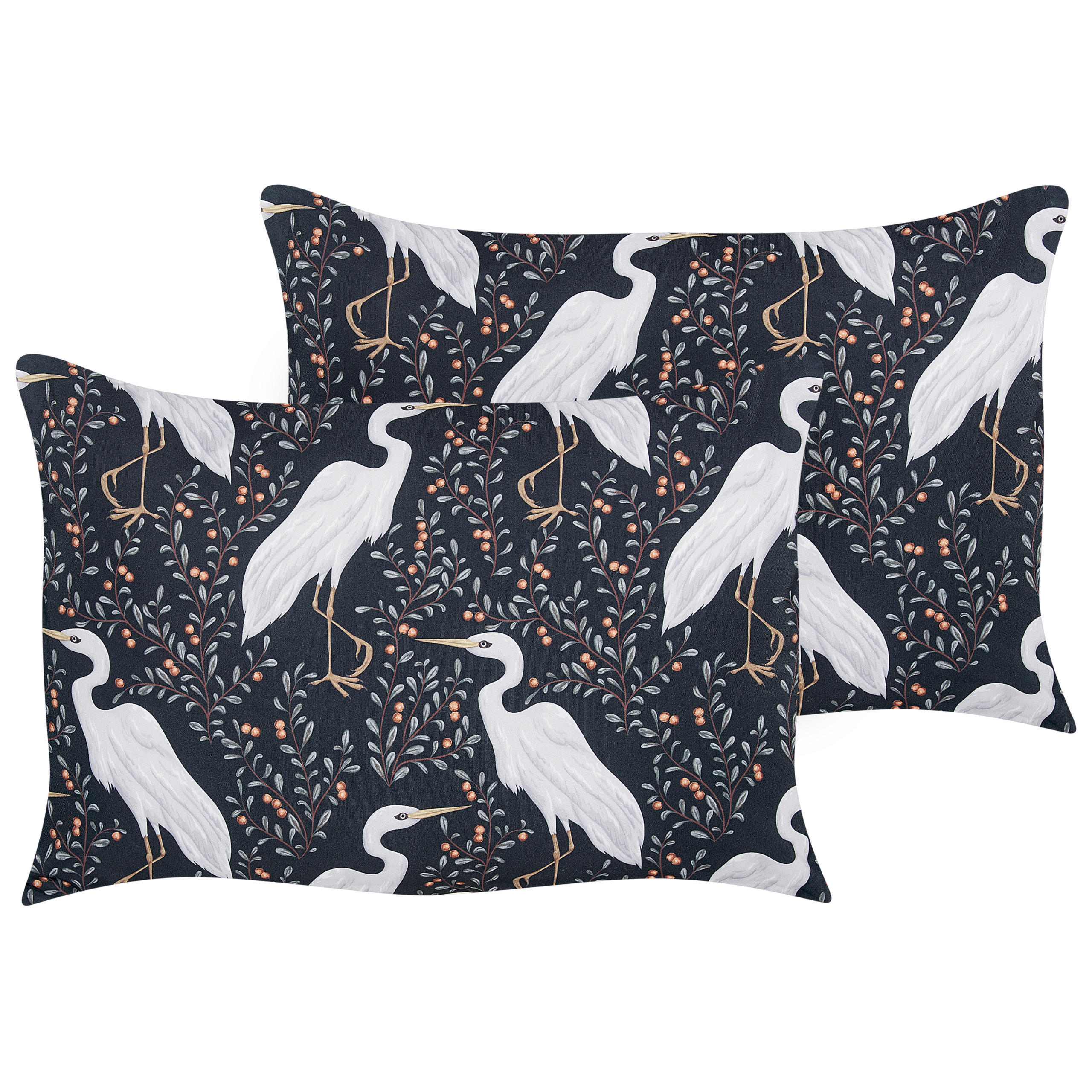 GARTENKISSEN 2er-Set Vogelmotiv schwarz 40/60 cm Pianazzo - Hellgrau, Textil (40/60cm) - Beliani