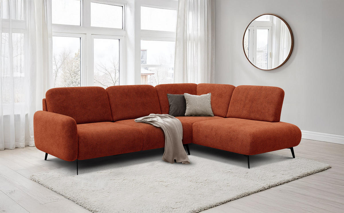 ECKSOFA FEBE 5-Sitzer rechts, dunkelorange - Dunkelorange/Schwarz, Holz/Textil (271/190cm) - Courtois Laville