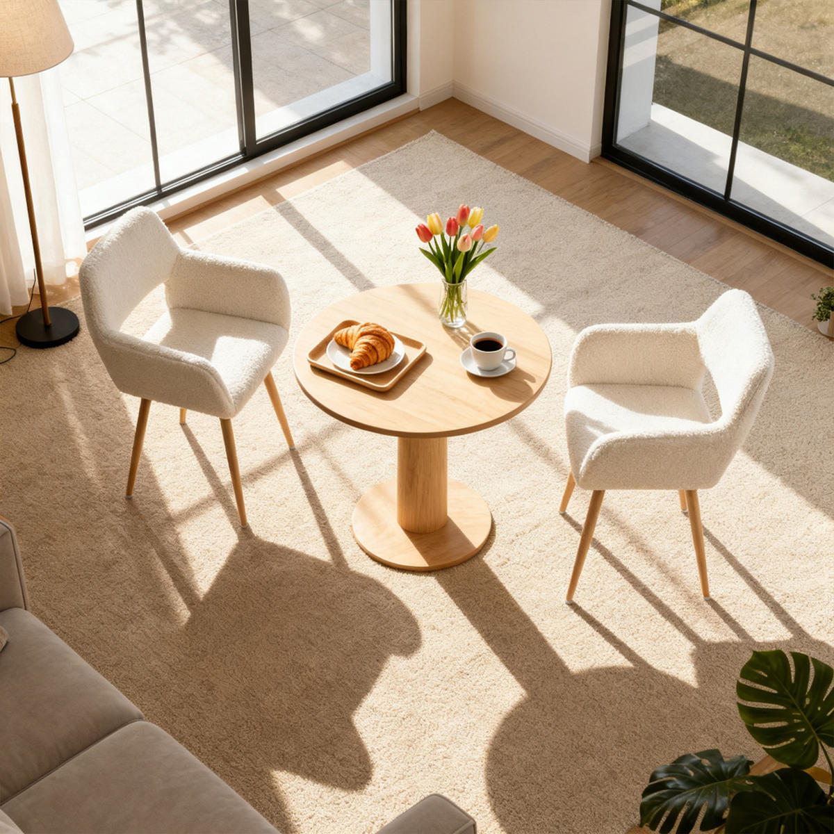 BÜROSTÜHLE 2er-Set, skandinavisches Design, gepolsterte Sitzfläche aus Wollstoff, Holzbeine, Beige - Beige, Textil/Metall (56/78/52cm) - Meubles Cosy
