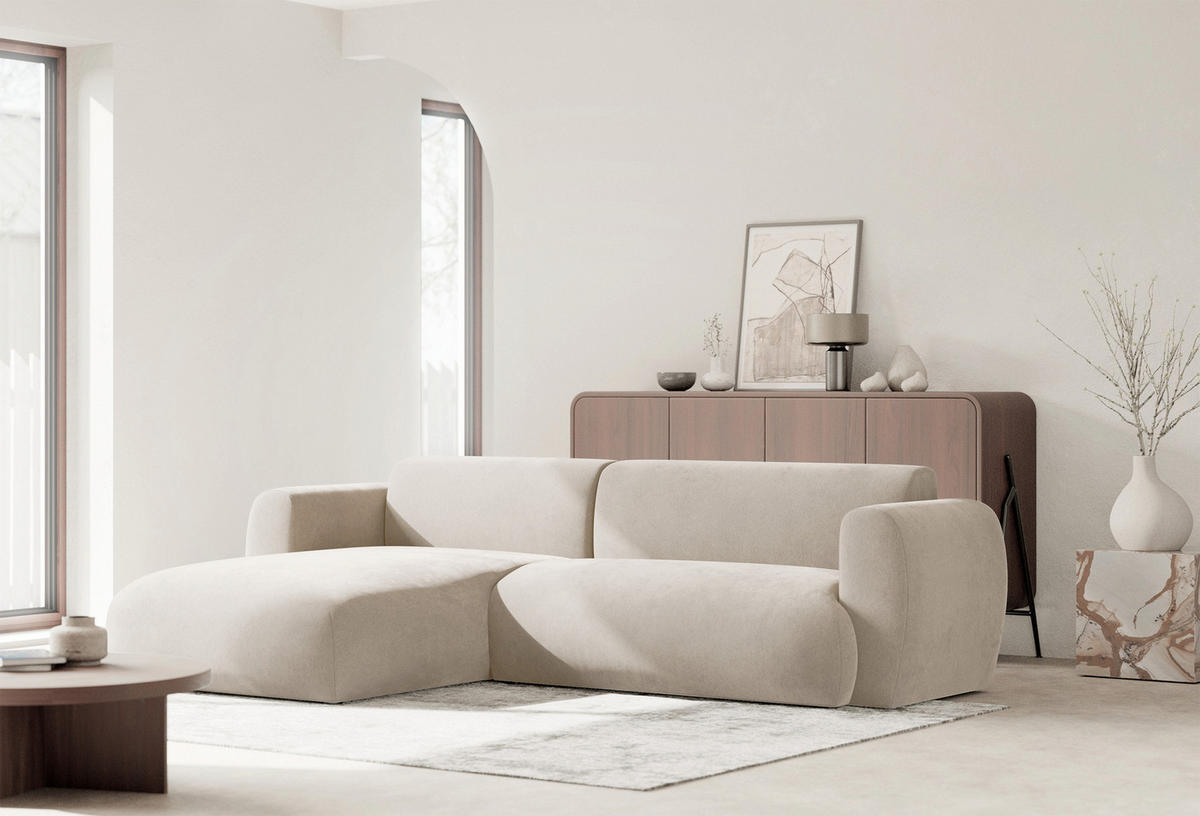 ECKSOFA Emia Beige links - Beige/Schwarz, Kunststoff/Textil (262/156cm) - Selsey